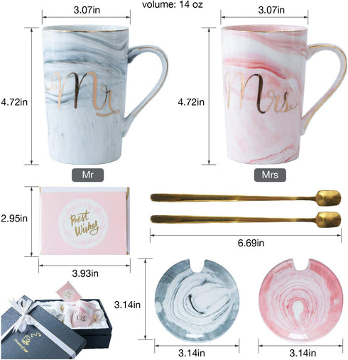 Mr and Mrs Coffee Mugs Set - Unique Wedding Gifts For Bride and Groom